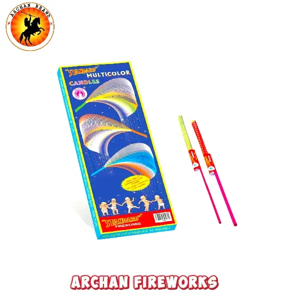 Standard Fireworks Multi Colour Roman Candles pack shooting colorful stars.