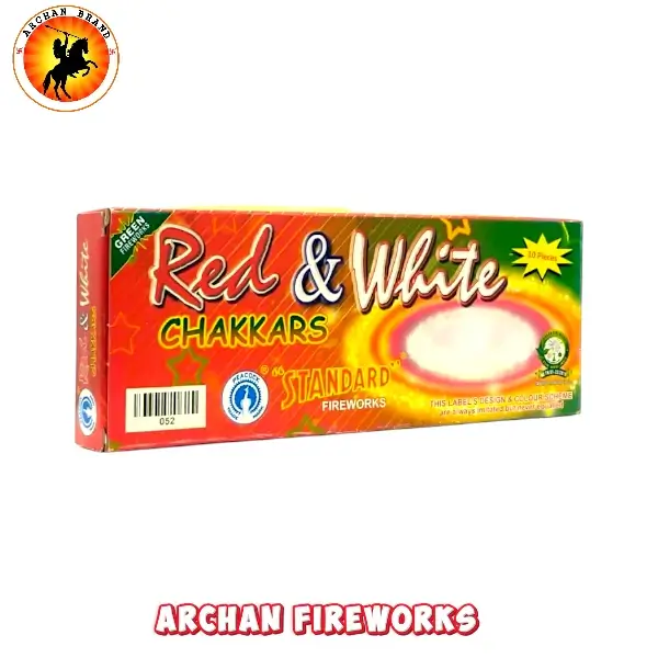 Standard Fireworks Red and White dual-colour ground wheel spinning with sparks.