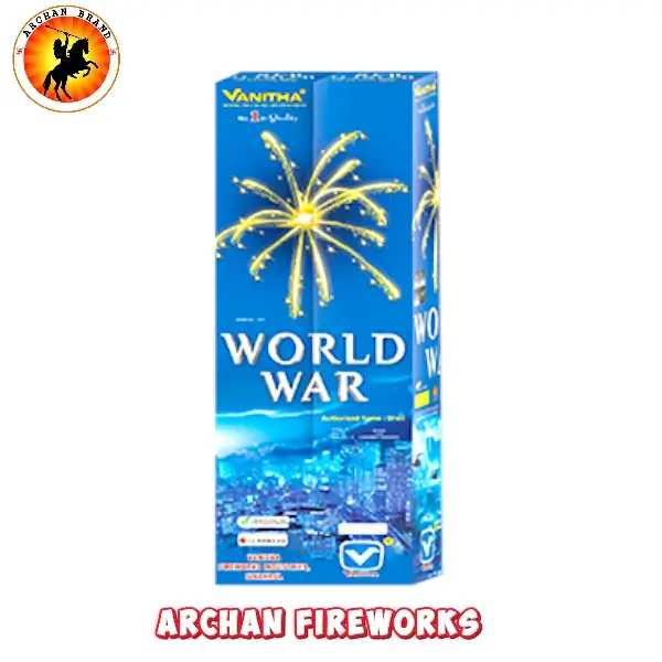 World War multi-shot aerial cake firework box by Vanitha Fireworks.